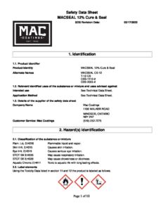 SDS MACSEAL 12 Cure Seal CSS 1112 2023 pdf - Mac Coatings