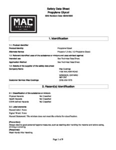 SDS SOL 1058 Propylene Glycol 2023 pdf - Mac Coatings